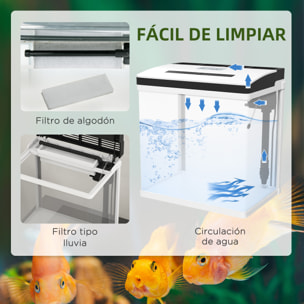 Acuario de Cristal de 28L Pecera Pequeña con Sistema de Filtro Iluminación LED Bomba de Agua 38x26x39,5 cm Blanco