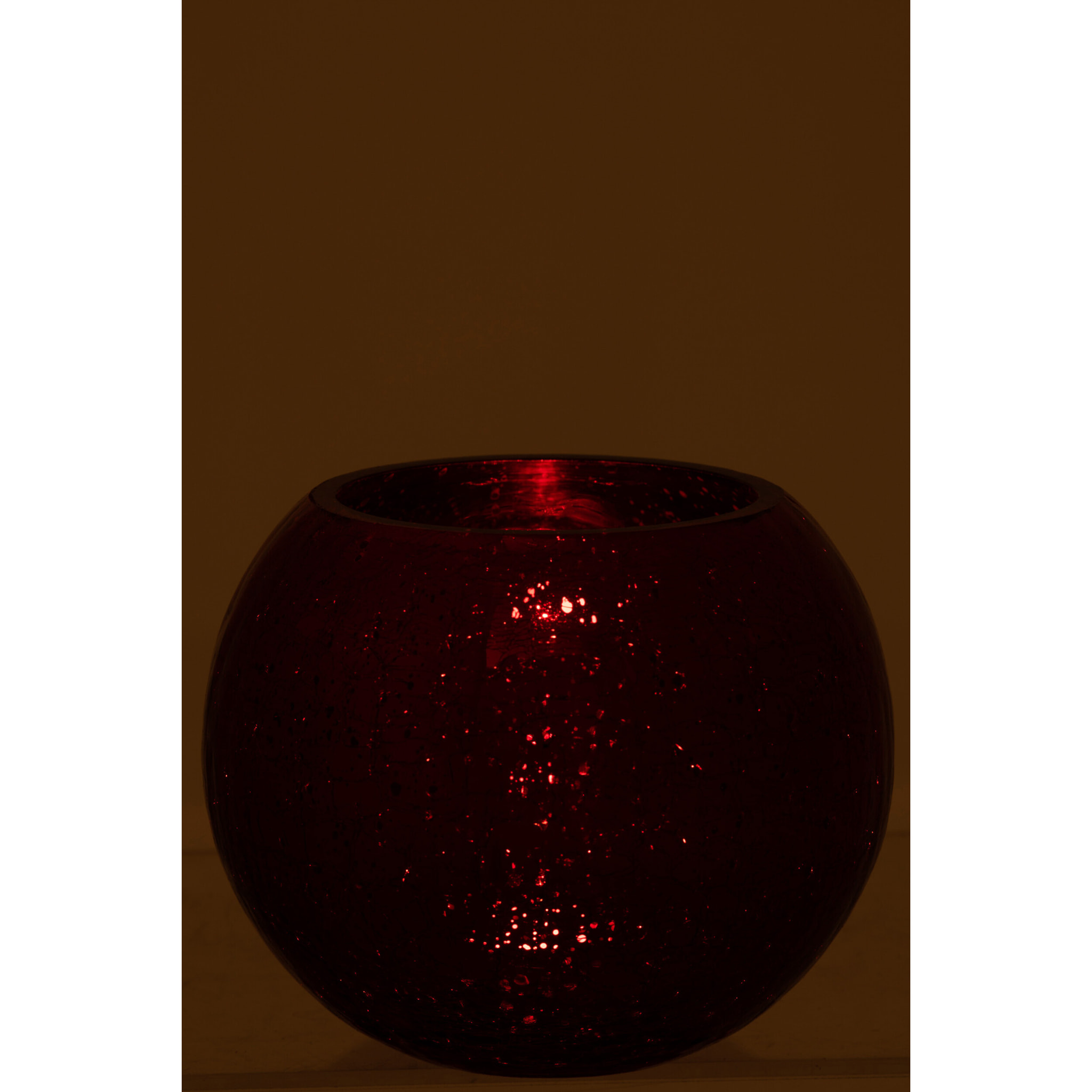 J-Line Photophore Boule Craquele Verre Brillant Rouge Large