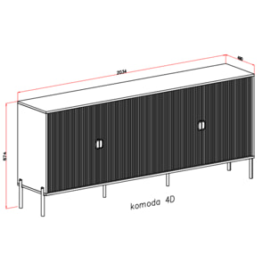 Madia Moderna Credenza In Melaminico Opaco Con 4 Ante E Piedini Alti Mobile Contenitore Design Soggiorno Salotto Sala Pranzo 203 x 49 x 87 Cm Grigio