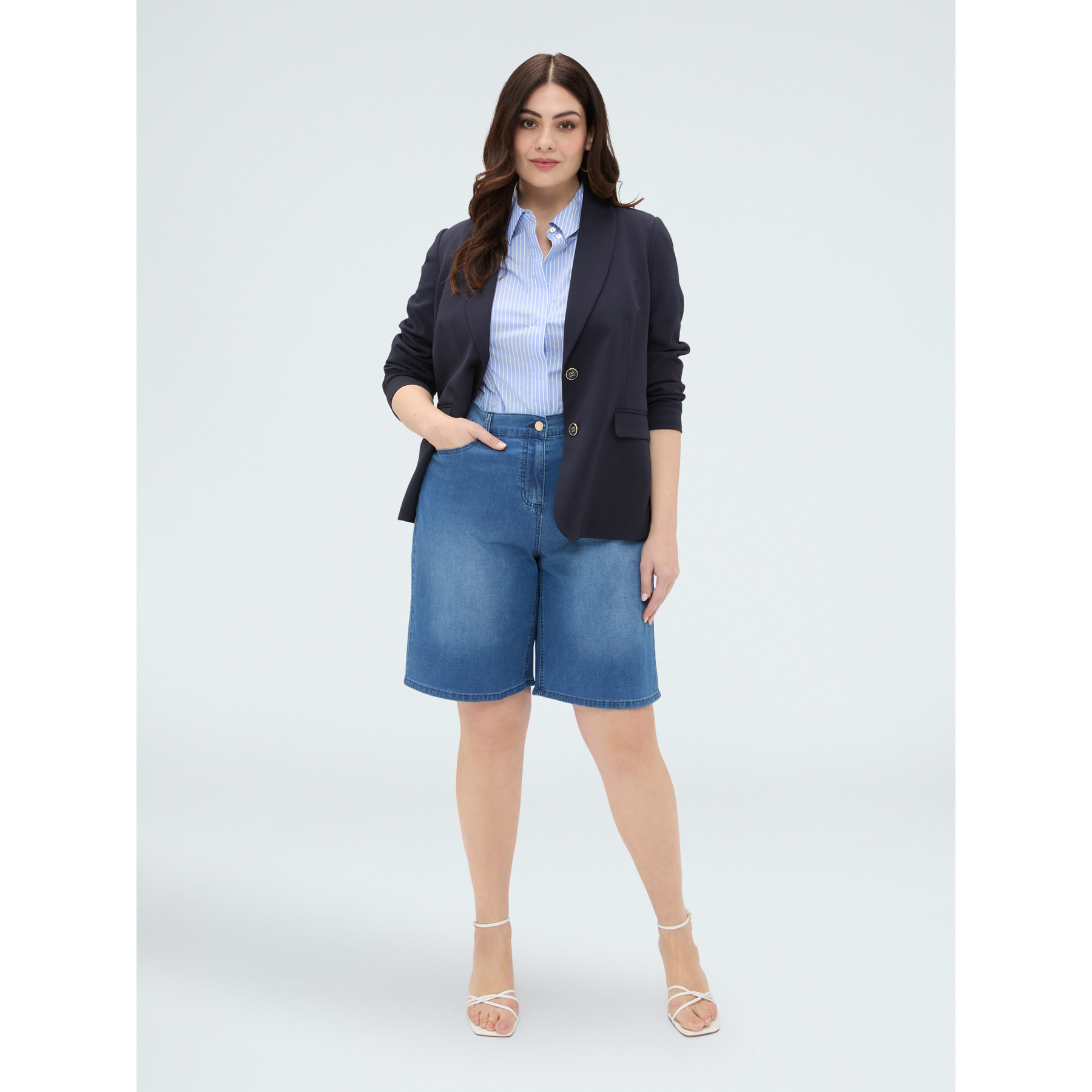 Fiorella Rubino - Bermudas vaqueras efecto lavado - Azul