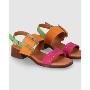 Sandalias de Serraje - Multi-Naranja - Tacón: 4 cm