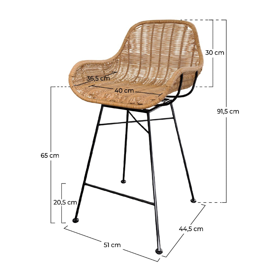 Lot de 2 chaises pour îlot central 65 cm en résine tressée naturelle - Carmela