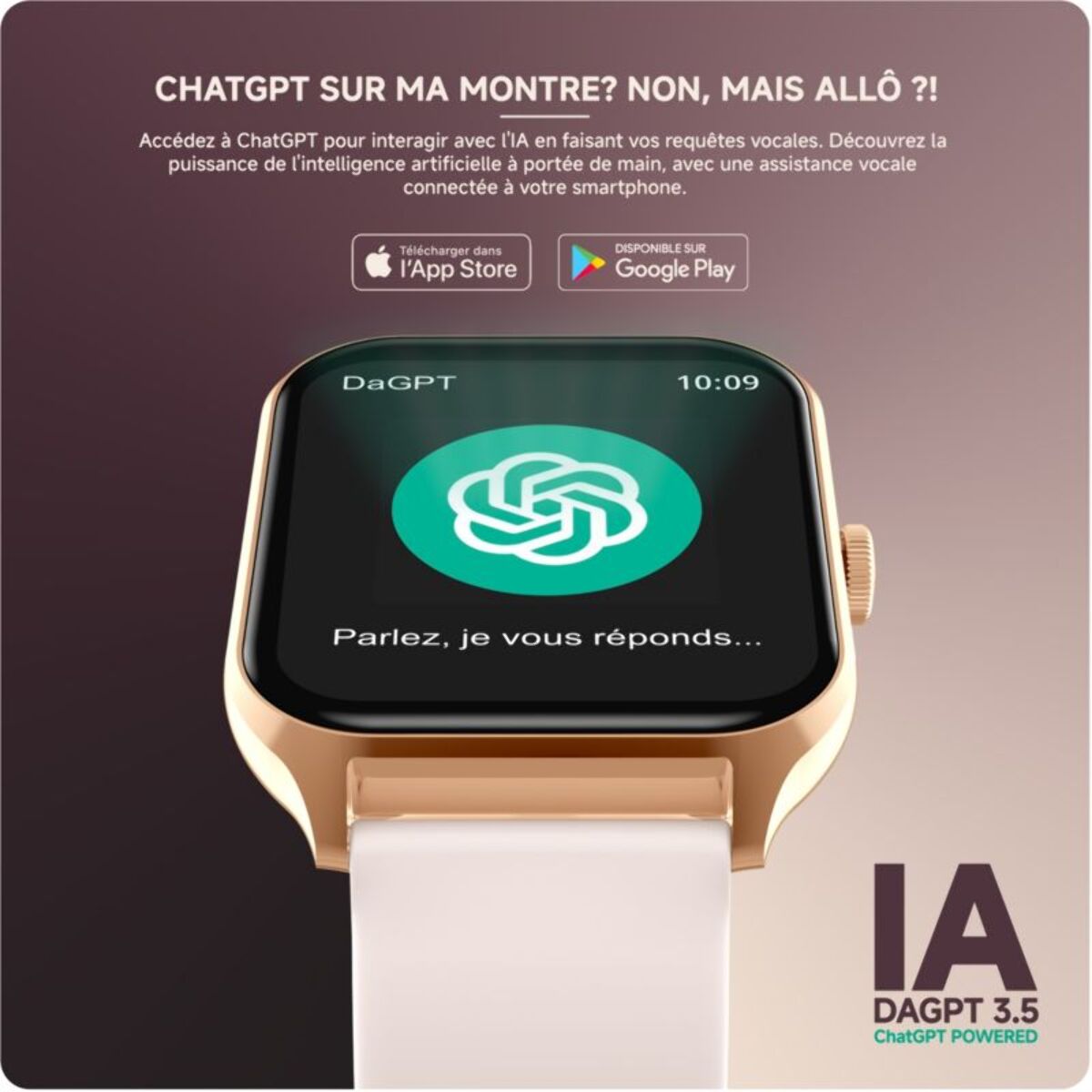 Montre connectée ECHO Rainbow ProS OrRose Silicone+BordeauNylo
