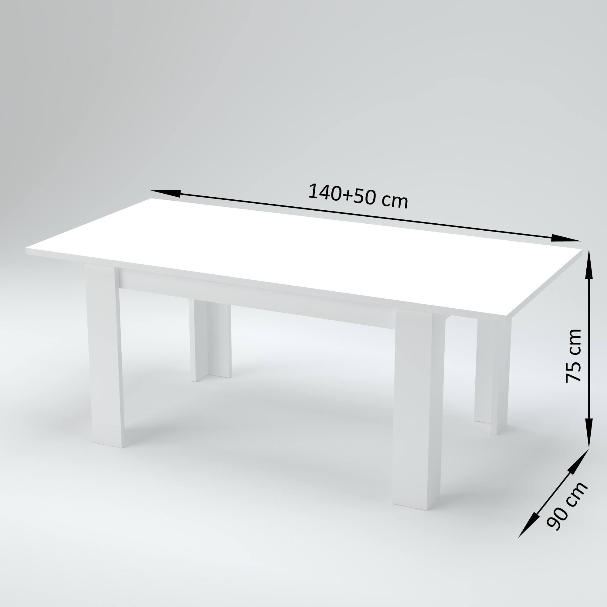 Tavolo per sala da pranzo estensibile, Made in Italy, Tavolo moderno con allunghe, Consolle allungabile, cm 140/190x90h75, colore Bianco lucido