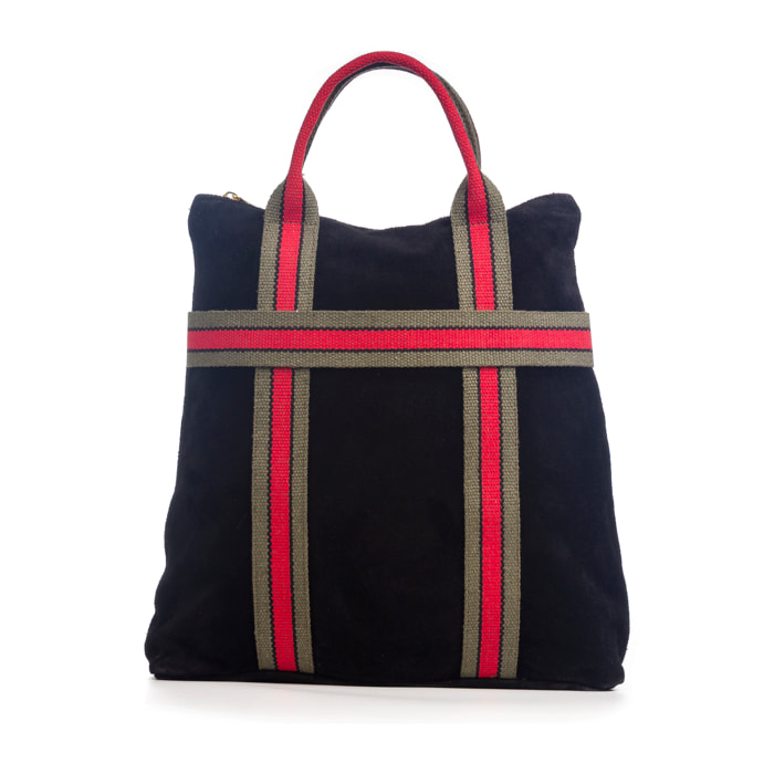 FIRENZE ARTEGIANI Borsa Zaino Venusta da Donna. Vera Pelle Scamosciata Premium Tela Stampata Made in Italy 35x10x35 Cm. Colore nero