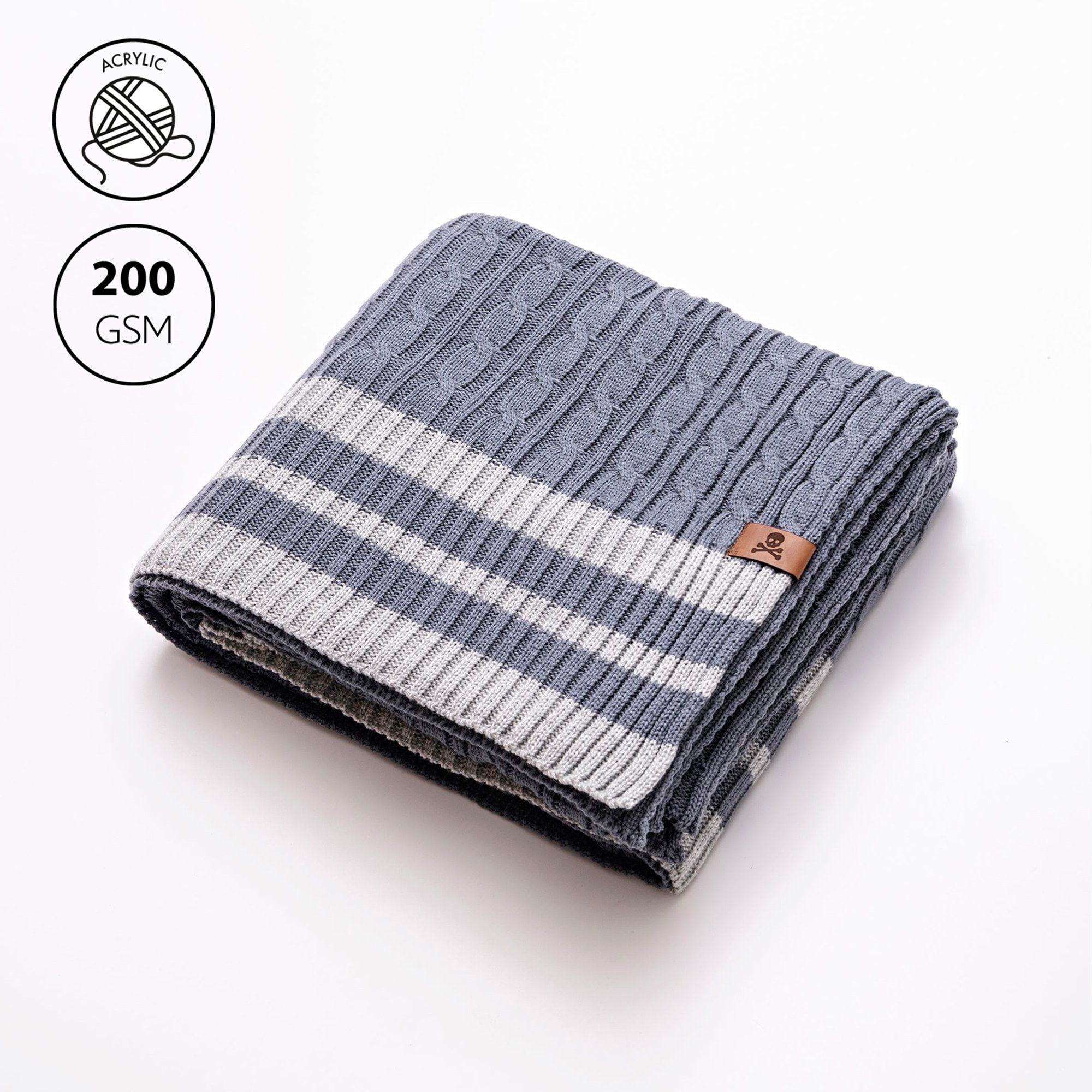 Manta de punto 140x190cm 100% acrílico 200gsm azul con rallas grises scalpers home