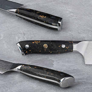 Set de cuchillos de cocina 8 en 1 estilo Damasco con diseño elegante y mango de resina de fibra de carbono.