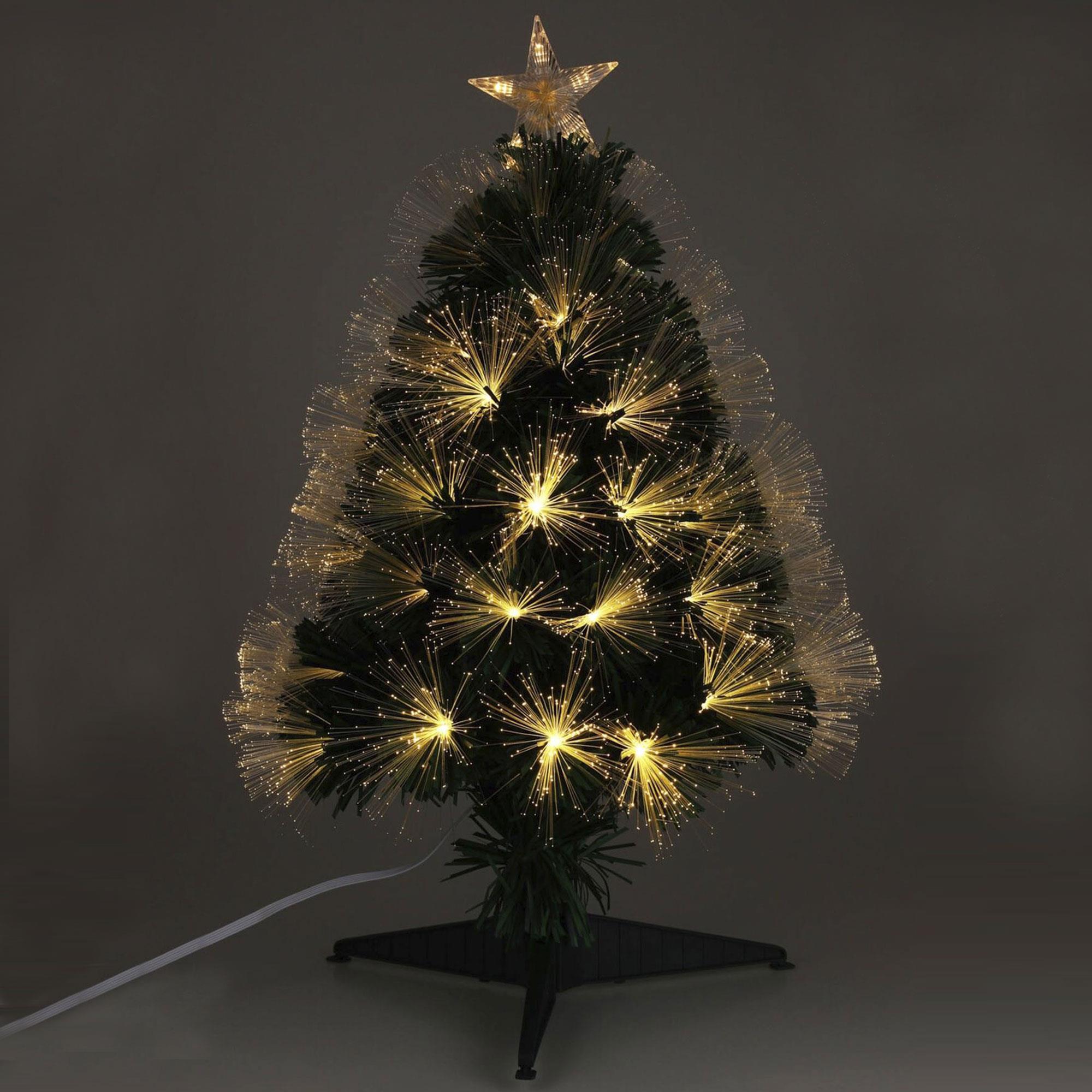 Árbol de navidad de fibra óptica con 90 luces led blancos cálidos con estrella 47x47x90cm