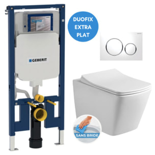 Pack WC Bati-support Geberit extra-plat UP720 + WC Swiss Aqua Technologies suspendu Infinitio + Abattant softclose + Plaque Blan