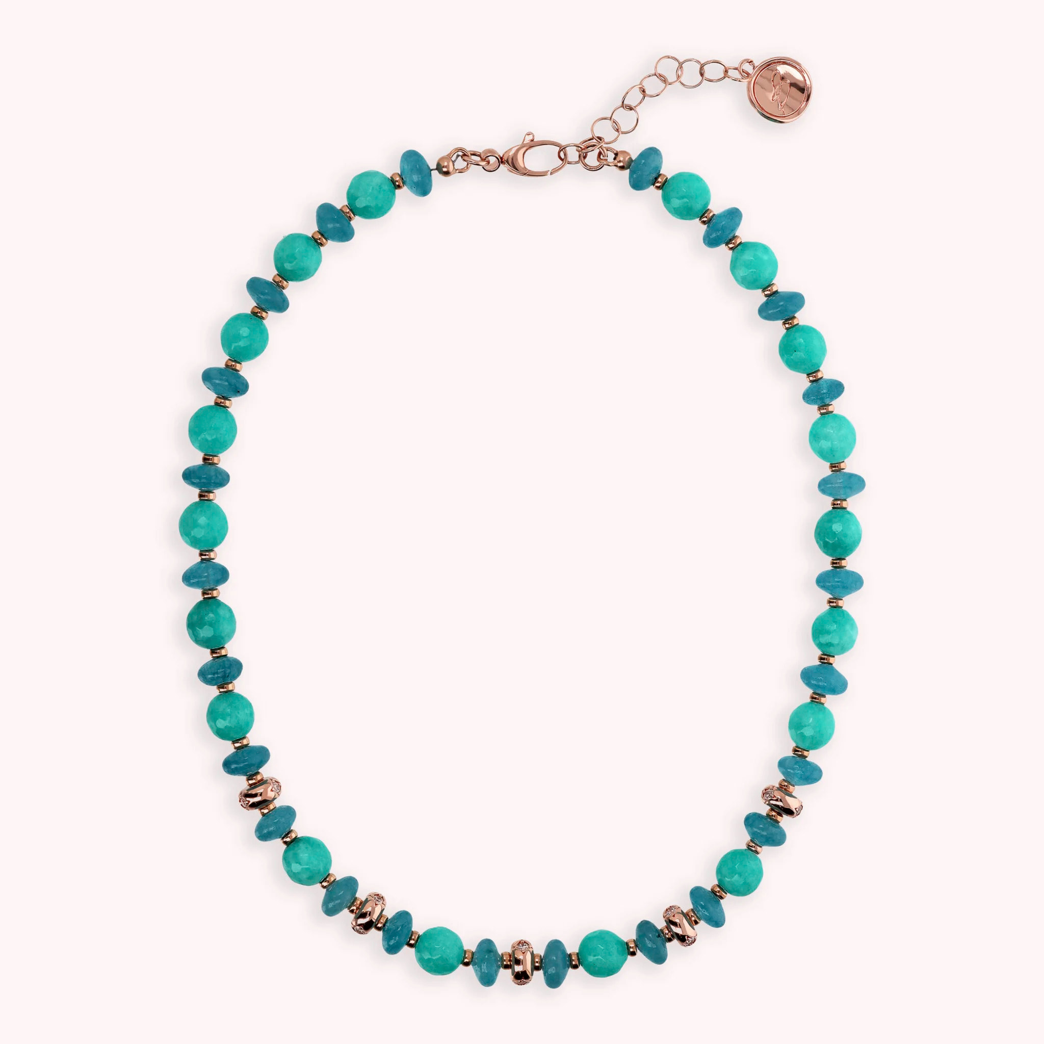 Collana Girocollo con Rondelle Étoile e Pietre Naturali di Quarzite Rosa