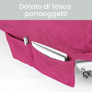 INTRECCI Telo Mare in Spugna, Asciugamano da Spiaggia Grande, 75x190 cm, Telo Mare Lettino con Tasche Portaoggetti e Bottoni, 100% Cotone, Morbido, Assorbente, Asciuga Rapidamente, Colore: Fucsia