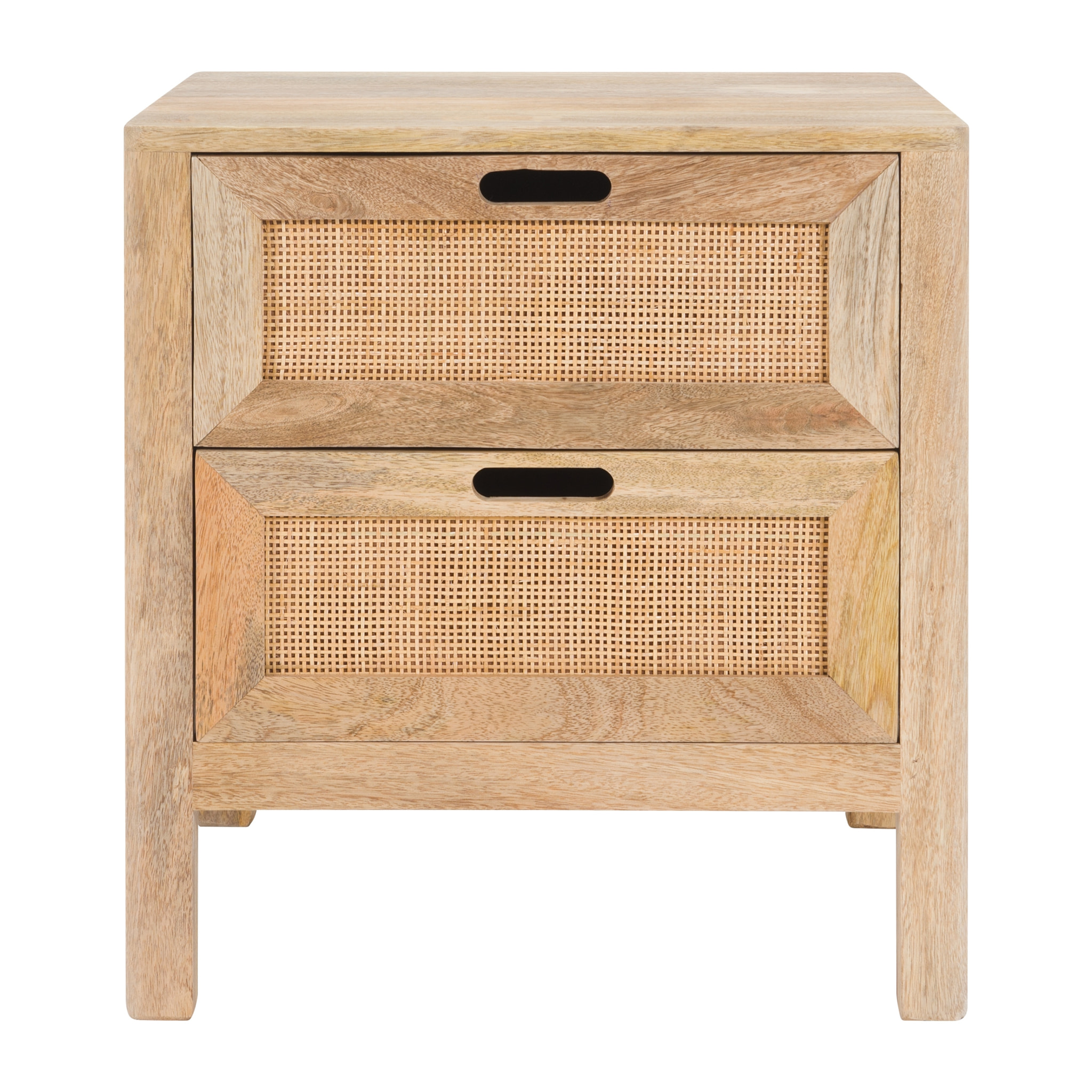 Table de chevet 2 tiroirs en bois de manguier et cannage - Félix