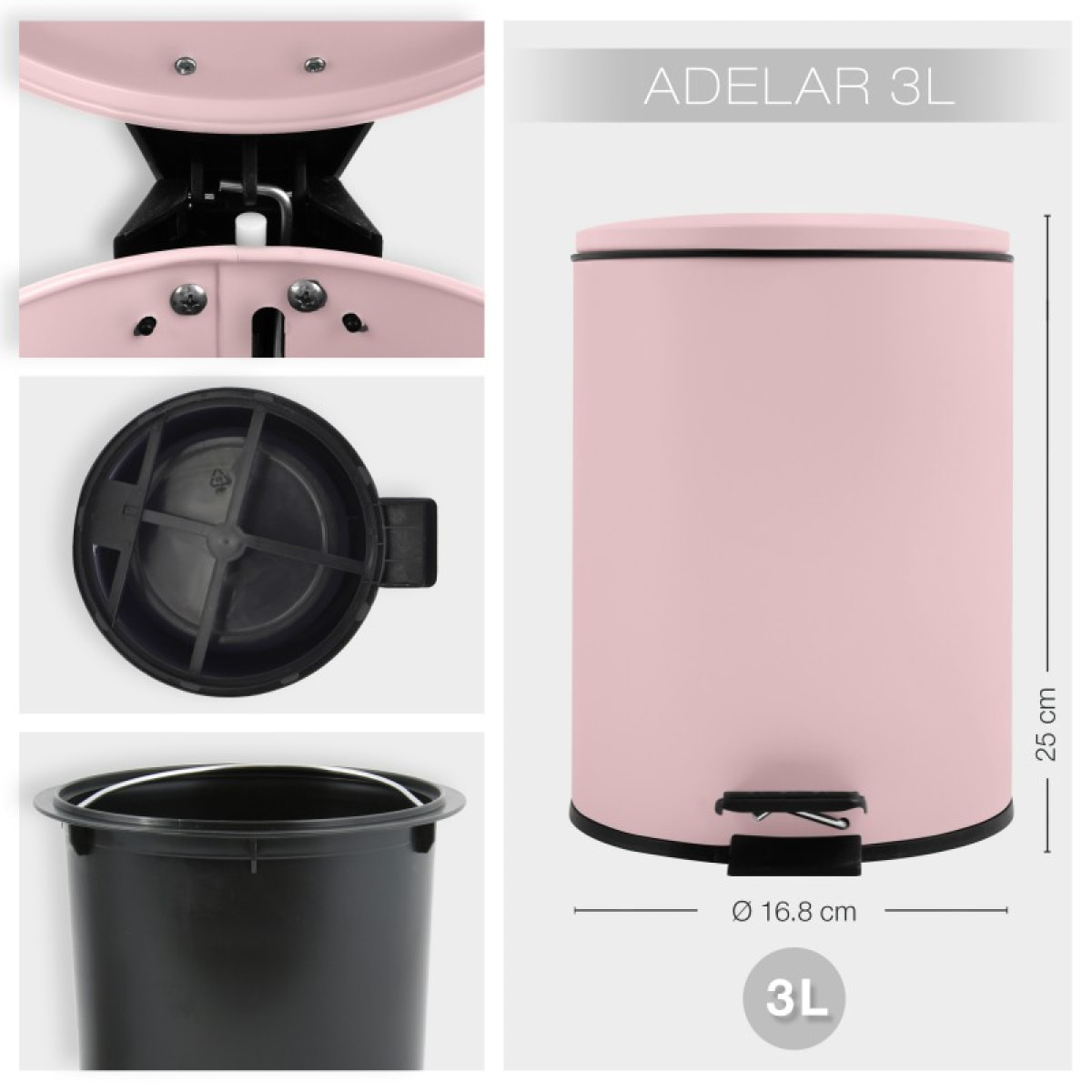 Poubelle à pédale Acier ADELAR 3L Rose mat Spirella