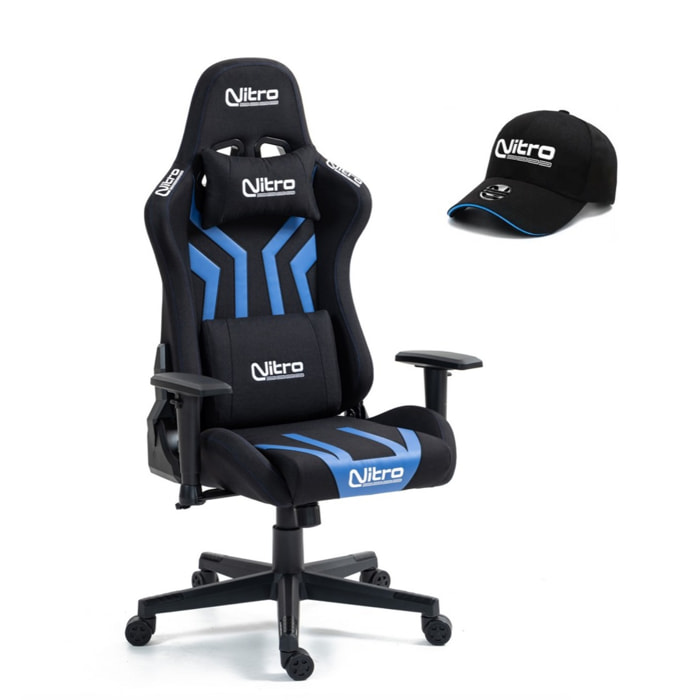 Sedia da gamer blu e nera con cappello in omaggio - Flyco Pro
