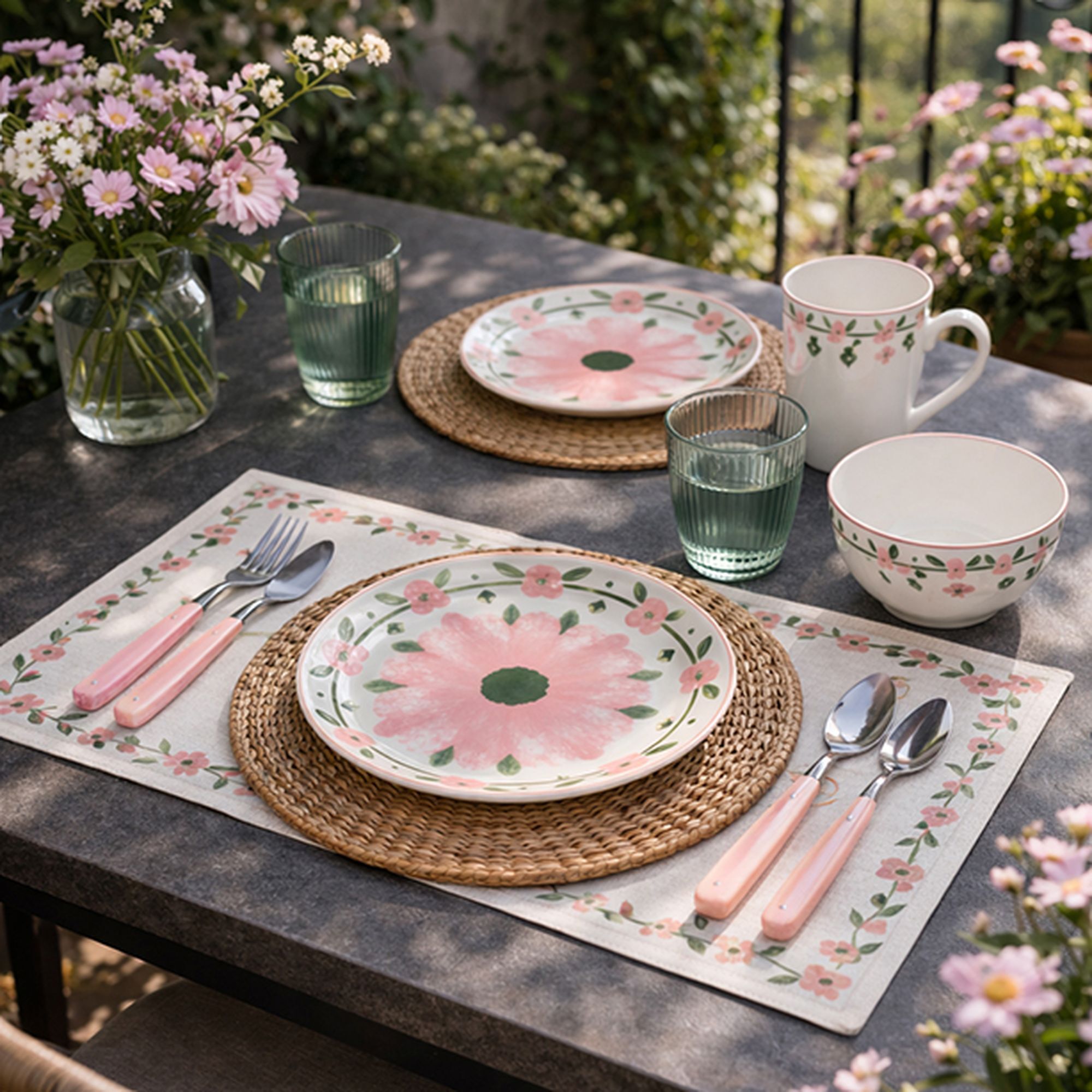 Lot de 6 mugs 36cl en porcelaine blanc et rose floral PRIMAVERA