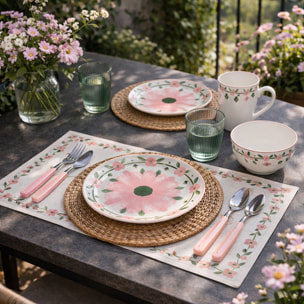Lot de 6 mugs 36cl en porcelaine blanc et rose floral PRIMAVERA