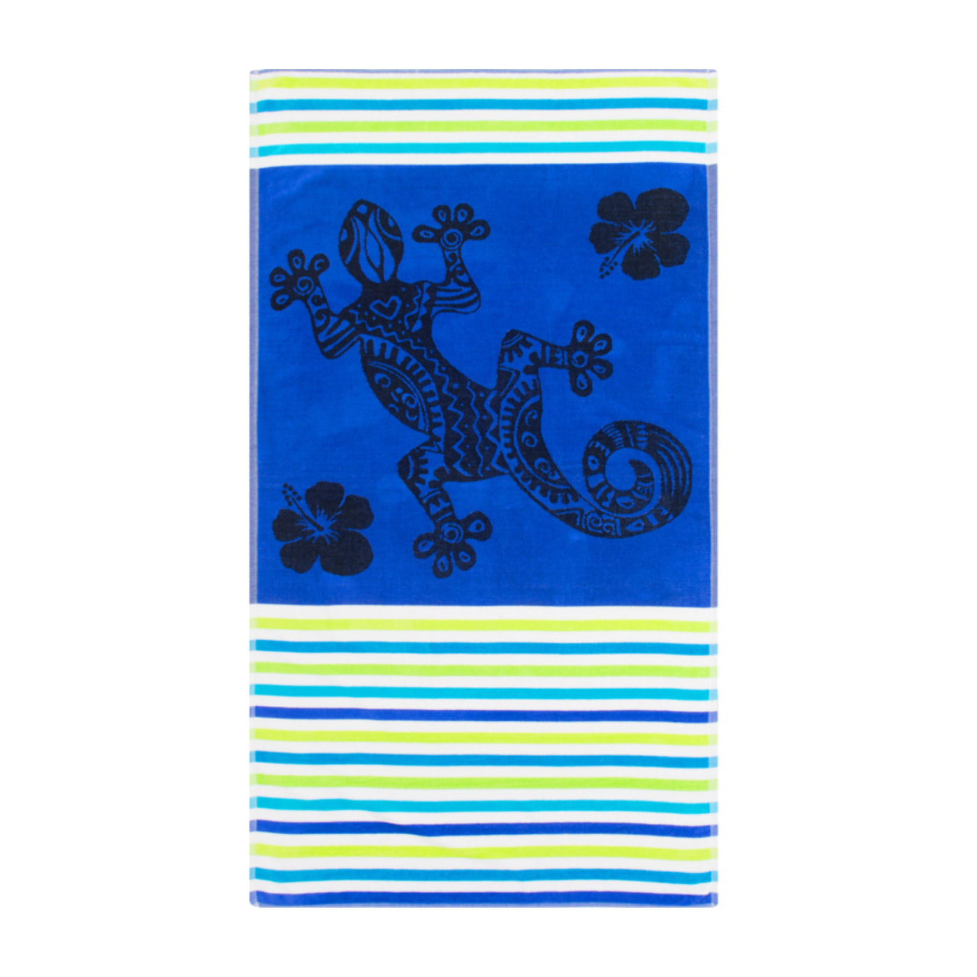 Telo Mare Spugna Jacquard Spiaggia Disegno Geko Multistripe