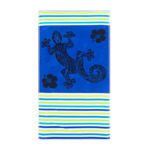Telo Mare Spugna Jacquard Spiaggia Disegno Geko Multistripe