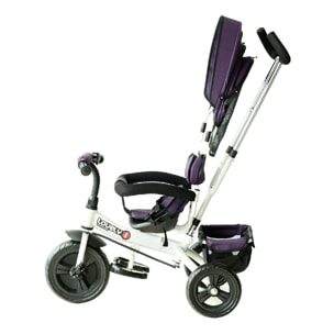 Tricycle enfant évolutif pare-soleil pliable canne  télescopique amovible 92 x 51 x 110 cm acier violet blanc