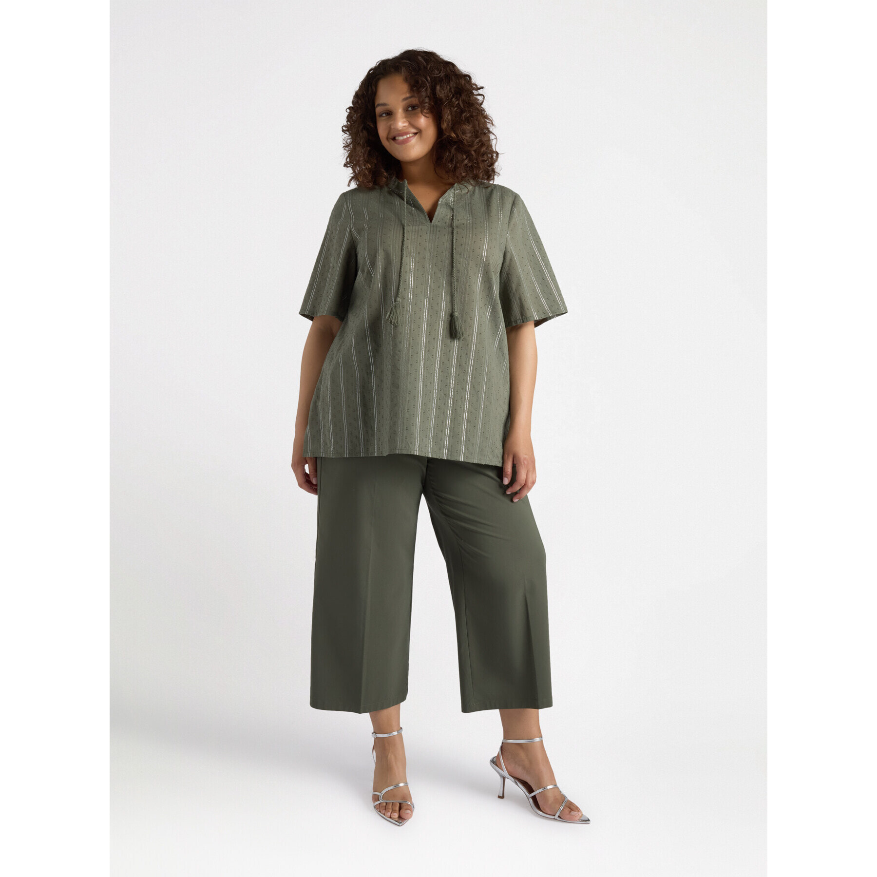 Fiorella Rubino - Blusa de rayas con cordones - Verde militare