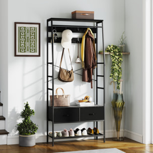 Porte-manteau vestiaire d'entrée style industriel multi-rangement dim. 80 x 30 x 180 cm noir