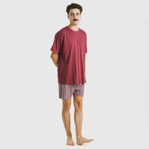 Pijama corto algodón hombre Sassy Burdeos