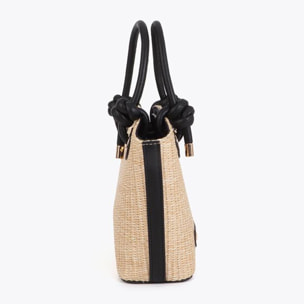 Borsa a mano effetto rafia abbinata ad effetto pelle