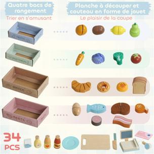 Jeu de la marchande en bois - jeu imitation supermarché enfant - nombreux accessoires - bois clair vert d'eau