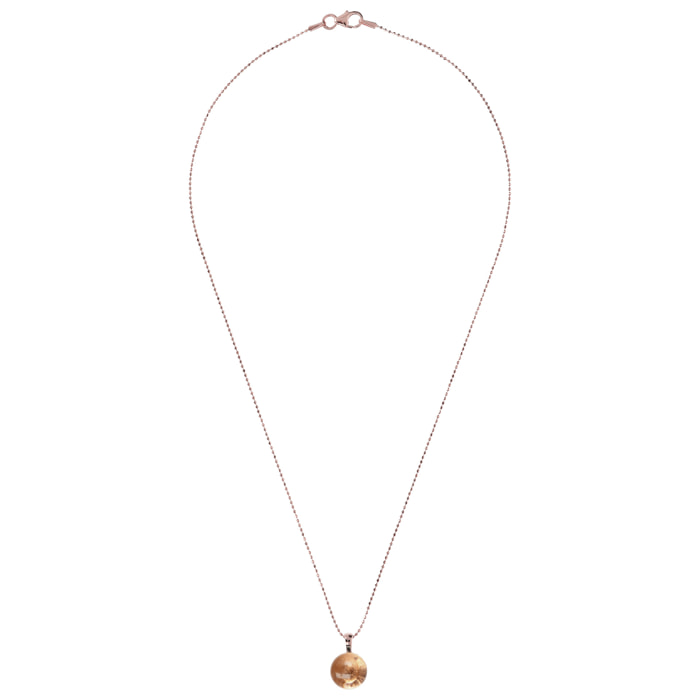 Collana con Pendente Sferico in Morganite Rosa e Pavé in Cubic Zirconia Placcata Oro Rosa 18kt