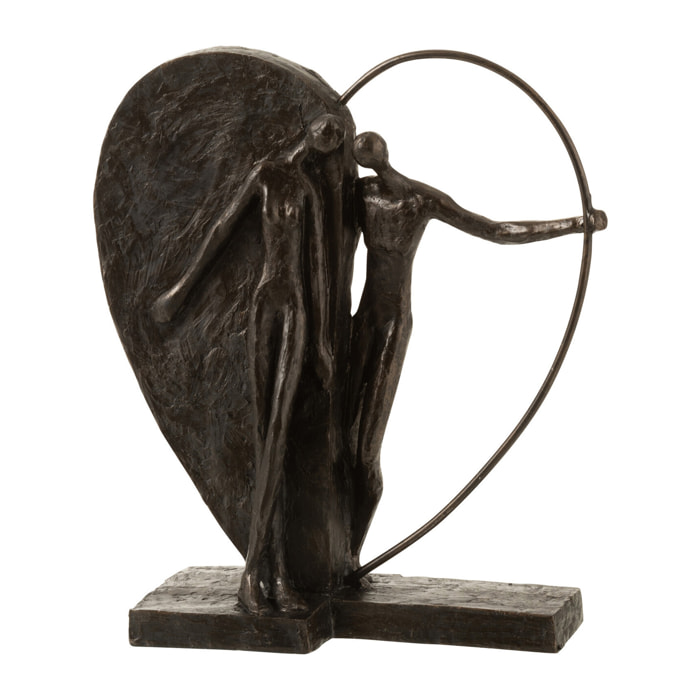 J-Line décoration Couple Dans Demi Cœur - polyrésine - marron foncé