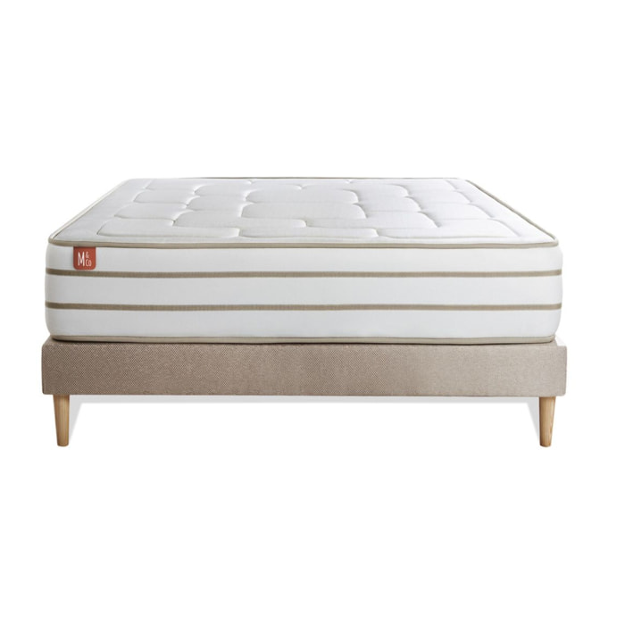 Ensemble Matelas Le Douillet - 26cm - Mémoire de forme - Matériaux éco-responsable - Sommier kit Beige