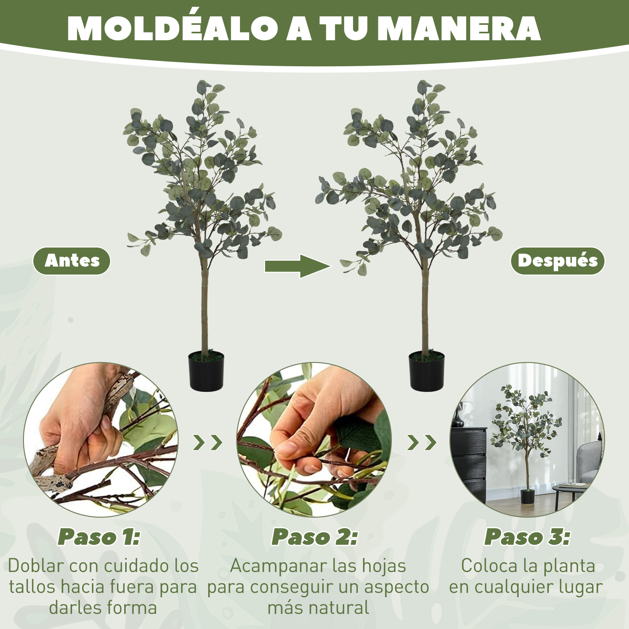 Planta Artificial Decorativa Grande 120 cm Eucalipto Artificial Árbol Sintético de Interior con 230 Hojas Decoración para Hogar Oficina Balcón Dormitorio Verde