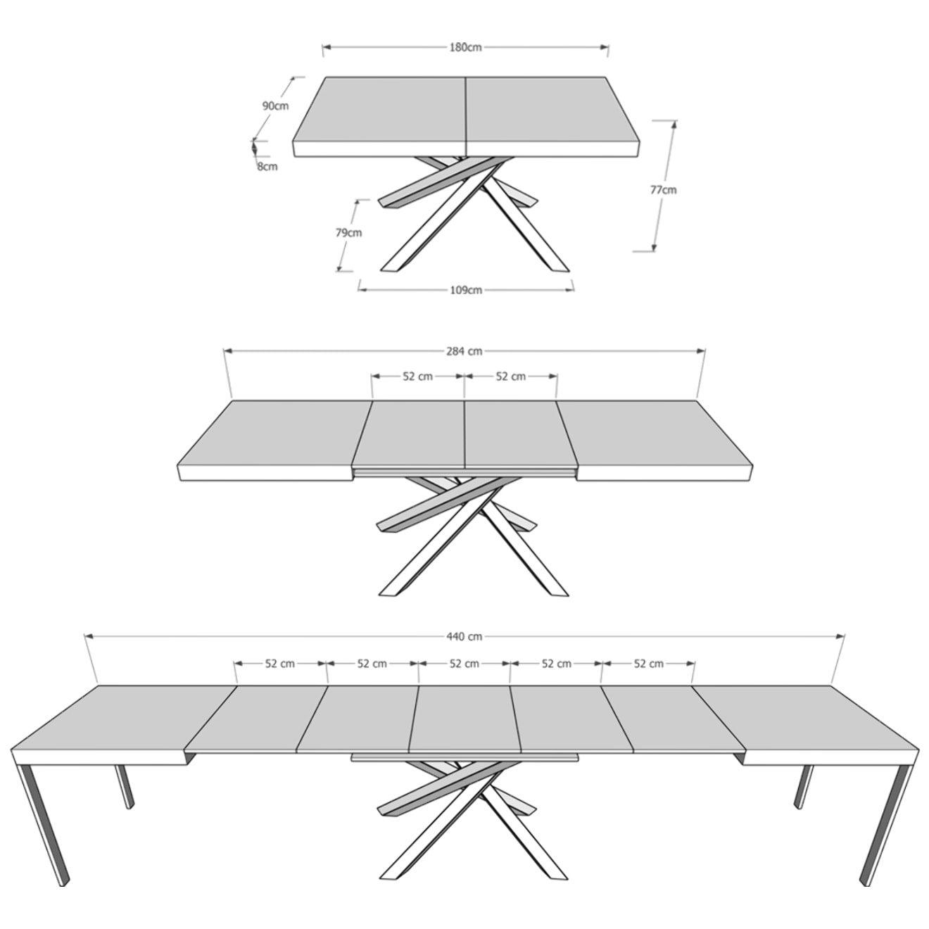 Mesa extensible 90x180/440 cm Volantis cachemira patas antracita