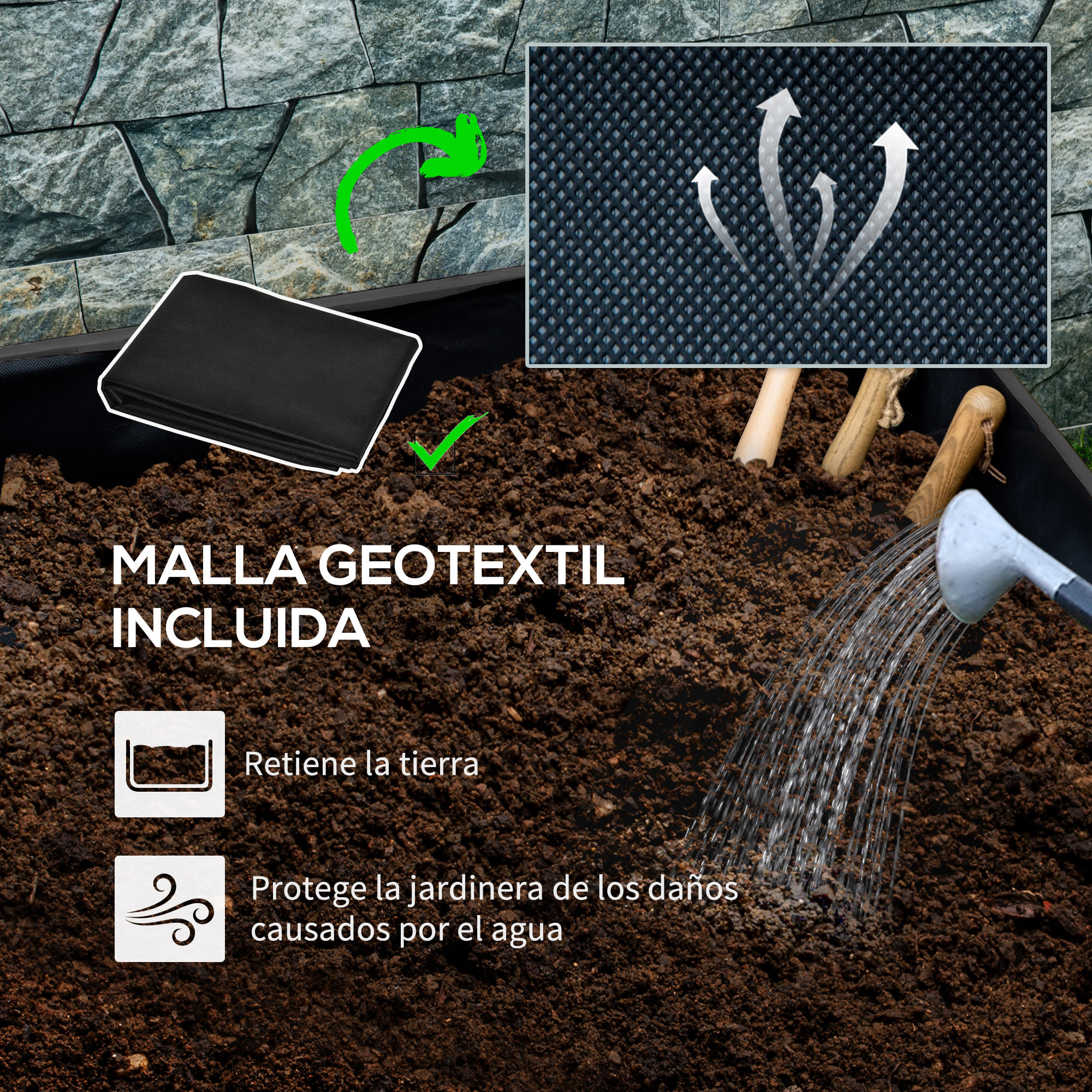 Jardinera de Madera con Ruedas, Huerto Urbano para Cultivar Plantas, Macetero Exterior con Orificios de Drenaje y Tela no Tejida, para Jardin, Terraza, Balcón y Patio, 89x48x47 cm, Negro