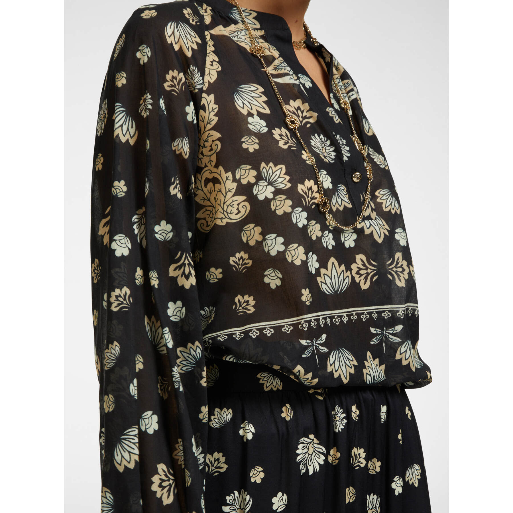Elena Mirò - Blusa de muselina de algodón estampada - Negro