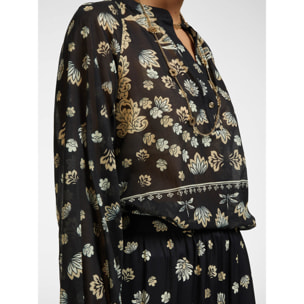 Elena Mirò - Blusa de muselina de algodón estampada - Negro