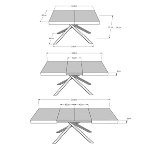 Table extensible 80x140/224 cm Karida noyer pieds blanc