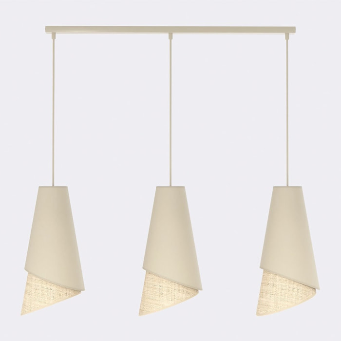 Lampada a sospensione MODA in acciaio e tessuto effetto rattan