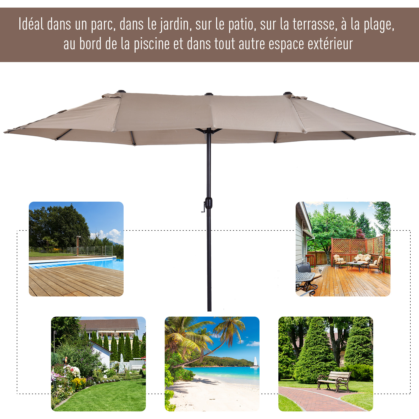 Grand parasol droit de jardin acier polyester