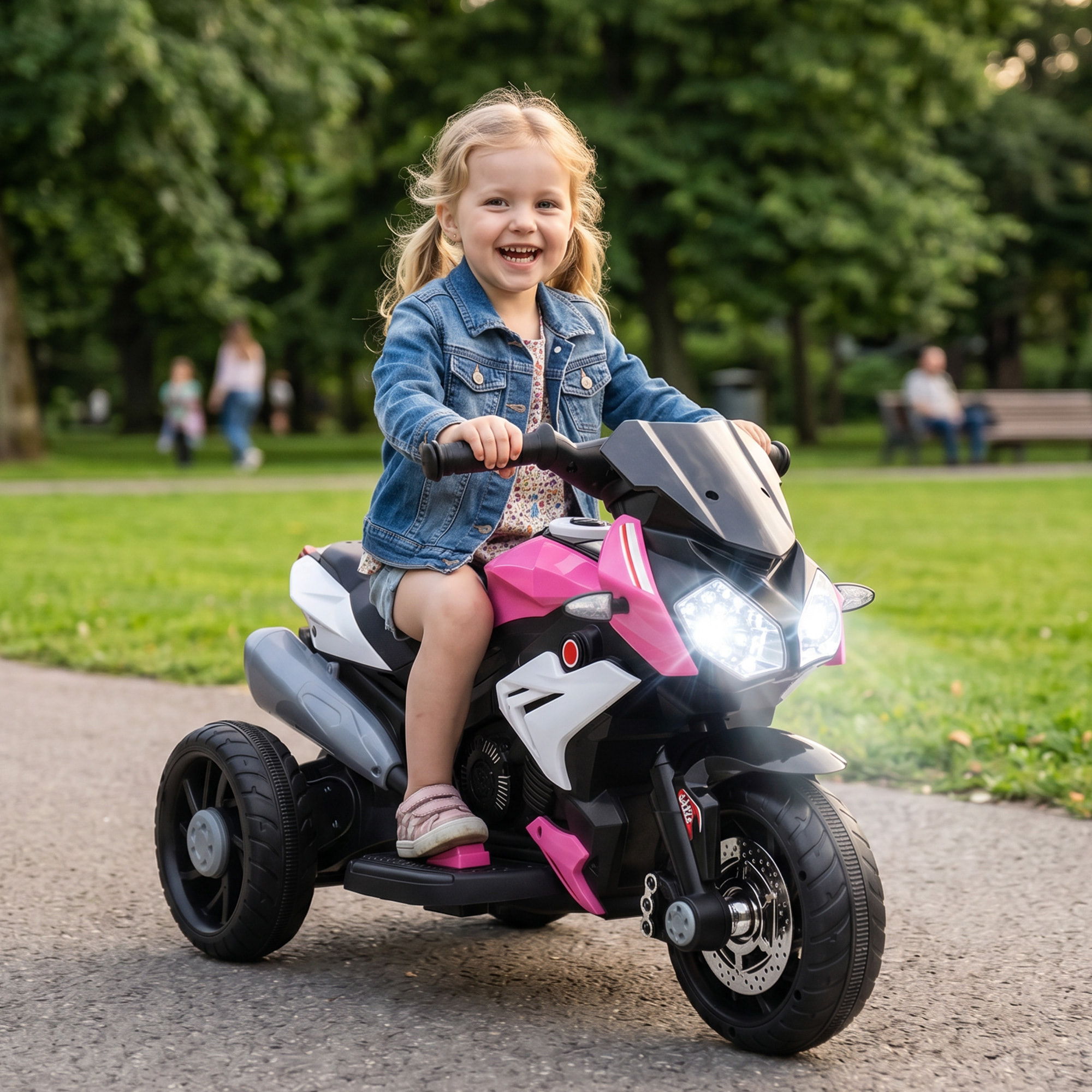 HOMCOM Moto Eléctrica para Niños con 3 Ruedas, Moto Eléctrica Infantil con Pedal, Faro LED, Música y Bocina, Regalo para Niños y Niñas de 3 a 5 Años, Rosa