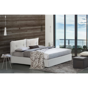 Letto piazza e mezza Emily, Letto contenitore con rivestimento in ecopelle, 100% Made in Italy, Apertura frontale, con materasso Cm 120x190 incluso, Bianco