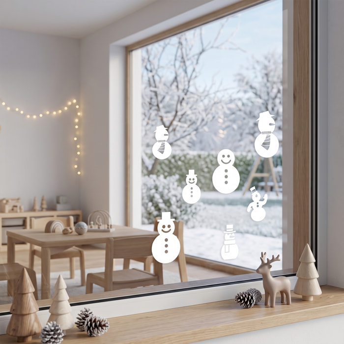 Stickers électrostatiques bonhommes de Noël - Autocollants adhésifs fenêtres noël - décoration fêtes