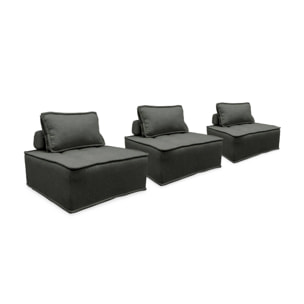 Lot de 3 chauffeuses pour canapé modulables tissu capitonné gris avec 1 coussin