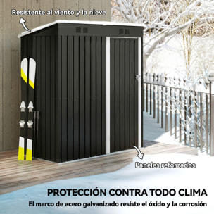 Caseta de Jardín Exterior 1,37 m², 163x90x179 cm, Cobertizo de Jardín Exterior Metálico con Puerta con Pestillo y Ranuras de Ventilación, para Almacenamiento de Herramientas, Gris Oscuro