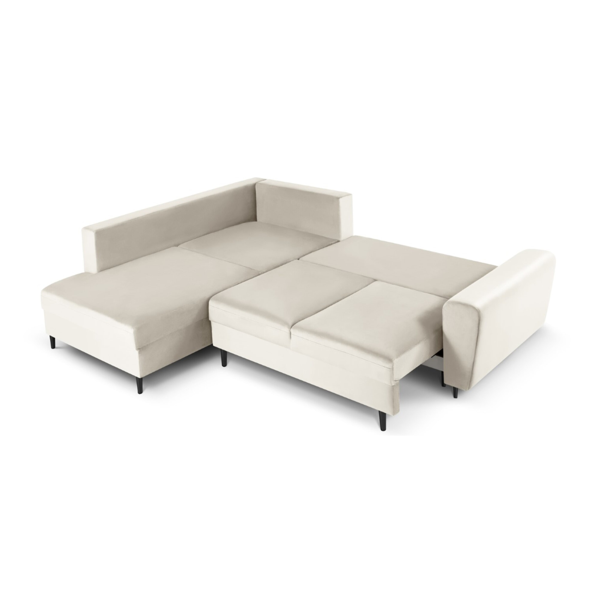 Canapé d'angle gauche convertible avec coffre de rangement "Kyoto" 5 places en velours beige clair