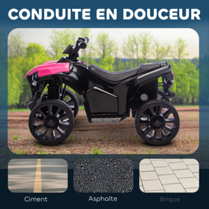 Quad électrique enfant 6V 3Km/h max. phares LED effet sonore marche AV AR rose