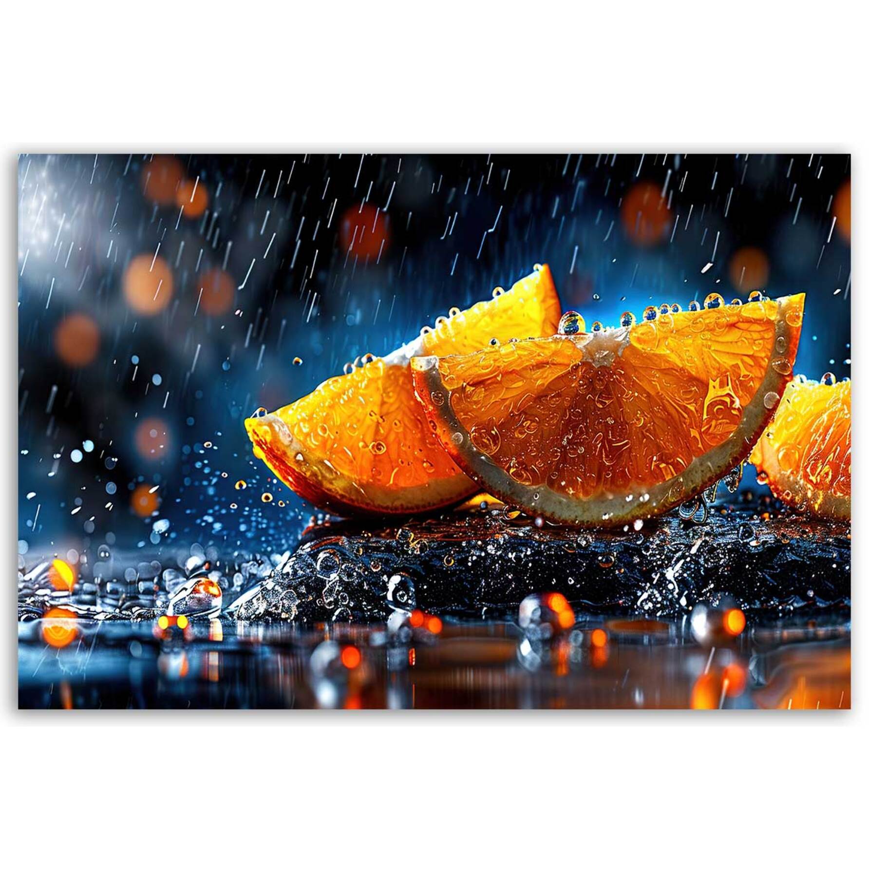 Tableau quartier d’orange sous la pluie Toile imprimée