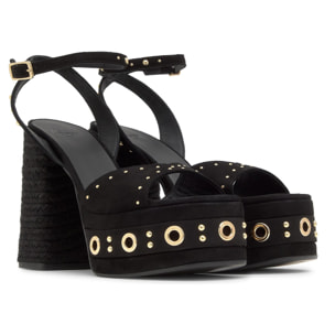 Sandalia Fruamba en ante con tachuelas y tacón de yute tintado