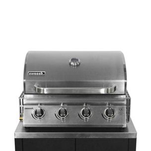 Ensemble de meubles de cuisine extérieure en acier inoxydable 7 modules avec barbecue au gaz 4 brûleurs et housse de protection