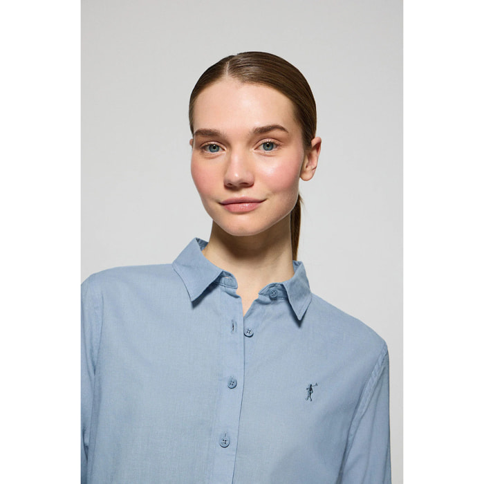 Camicia celeste in lino-cotone con ricamo Rigby Go